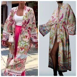 Zara Women's Floral Print Belted Kimono Dress, Size XS, NWOT